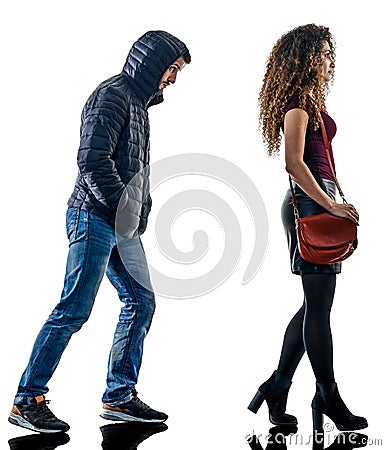 Woman thief aggression self defense isolated Stock Photo