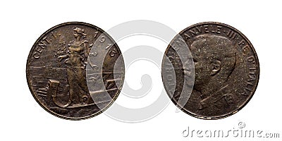 One 1 cent Lire Copper Coin 1913 Prora Vittorio Emanuele III Kingdom of Italy Stock Photo