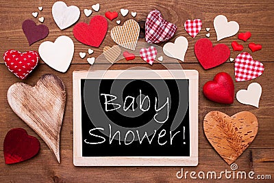 One Chalkbord, Many Red Hearts, Baby Shower Stock Photo