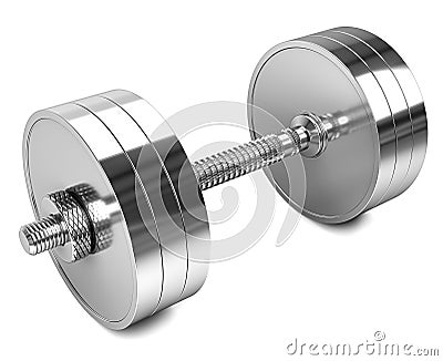 One chrome dumbbell isolated on a white background. 3d render. 3d illustration Cartoon Illustration