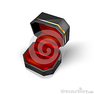 One Close up black case for a Engagement Ring cuff links and ornaments with a gold rim. Vector Illustration