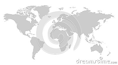 One color grey world map isolated on transparent background. World vector illustration Vector Illustration