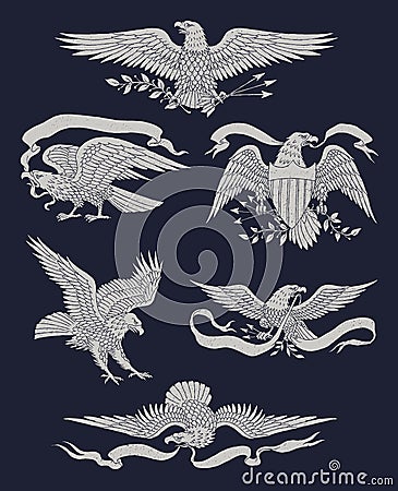 One color Indian skull vector illustrationHand Drawn Vintage Eagle Vector Set Vector Illustration