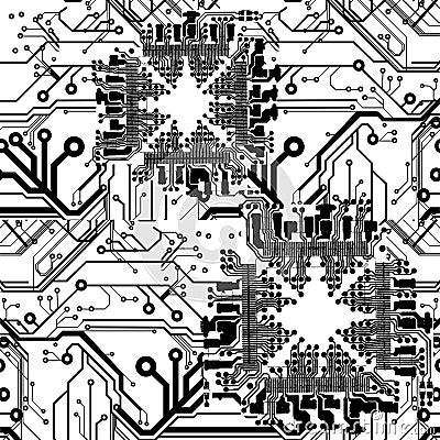 One Color Vector Printed Circuit Board Vector Illustration