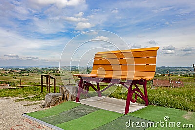 One of the colorful Giant Benches of the Langhe Stock Photo