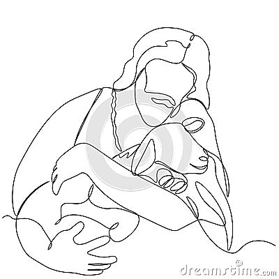 One continuous one drawn line art doodle of a spiritual Jesus Christ with the lamb .Isolated image of a hand-drawn outline on a Vector Illustration