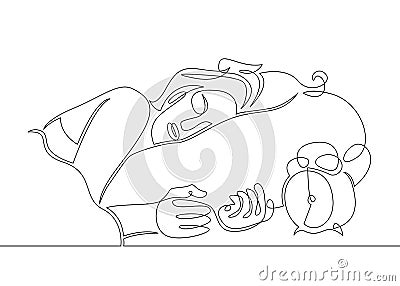 One continuous drawn single art line doodle sketch character girl woman sleep Stock Photo