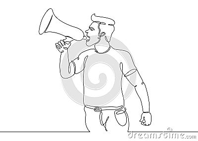 One continuous drawn single line art line character megaphone Vector Illustration