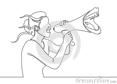 One continuous drawn single line art line character megaphone Vector Illustration