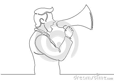 One continuous drawn single line art line character megaphone Vector Illustration