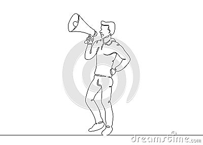 One continuous drawn single line art line character megaphone Stock Photo