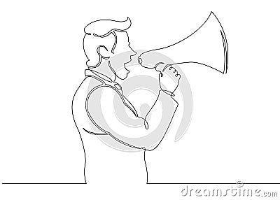 One continuous drawn single line art line character megaphone Stock Photo
