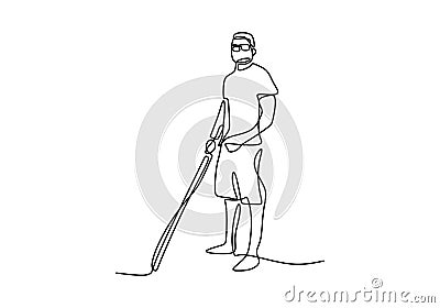 One continuous line art of a blind man is walking on the street with his stick. Young man was crossing the road with the help of Vector Illustration