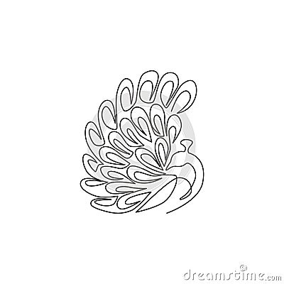 One continuous line drawing of beauty adorable peacock for company logo identity. Big pretty bird mascot concept for national zoo Vector Illustration