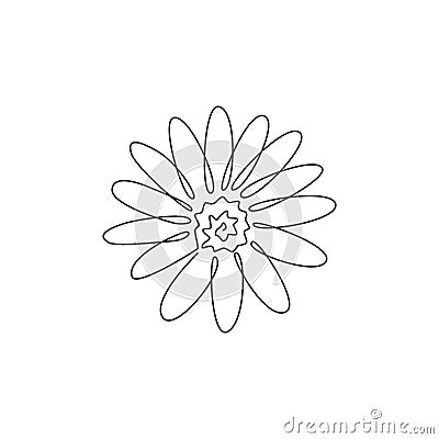 One continuous line drawing of beauty fresh bellis perennis. Printable decorative poster common daisy flower concept for wall home Vector Illustration