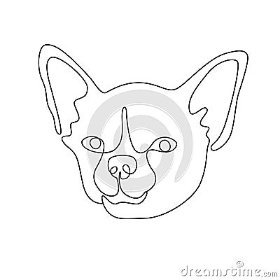 One continuous line drawing chihuahua vector Image. Single line minimal style dog portrait. Cute puppy black linear Vector Illustration