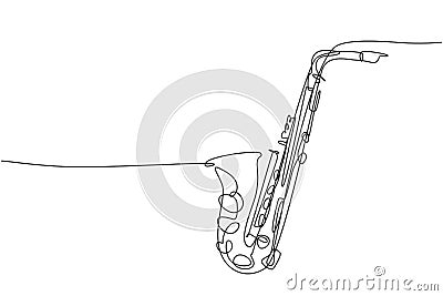 One continuous line drawing of classical saxophone. Wind music instruments concept. Modern single line graphic draw design vector Vector Illustration