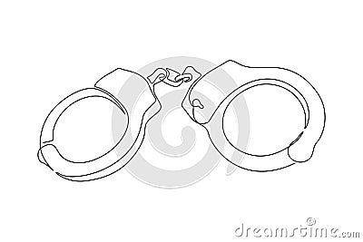 One continuous line drawing of closed handcuffs. Symbol of police justice and jail convict concept in simple linear Vector Illustration