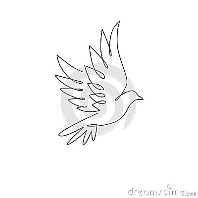 One continuous line drawing of cute flying dove bird for logo identity. Peace and freedom symbol mascot concept for national labor Vector Illustration