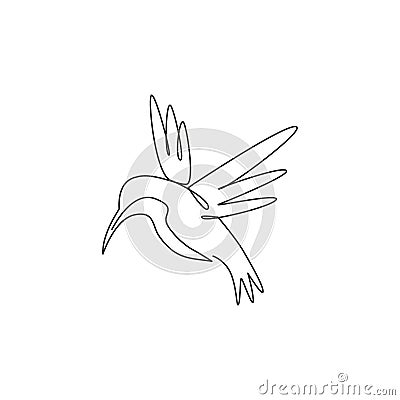 One continuous line drawing of cute hummingbird for company business logo identity. Little beauty bird mascot concept for Cartoon Illustration