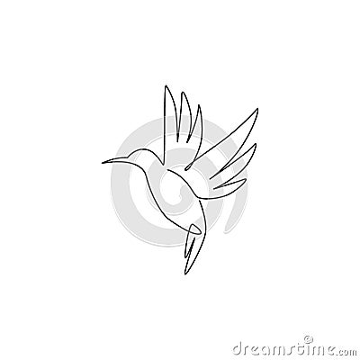 One continuous line drawing of cute hummingbird for company business logo identity. Little beauty bird mascot concept for Cartoon Illustration