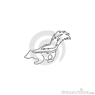 One continuous line drawing of cute striped skunk for logo identity. Mephitidae north and south American mammal mascot concept for Vector Illustration