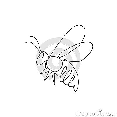 One continuous line drawing of elegant bee for company logo identity. Organic honey farm icon concept from wasp insect animal Vector Illustration