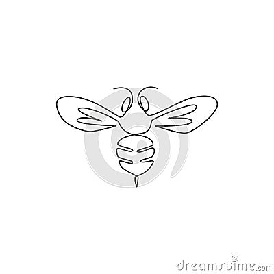 One continuous line drawing of elegant bee for company logo identity. Organic honey farm icon concept from wasp insect animal Vector Illustration