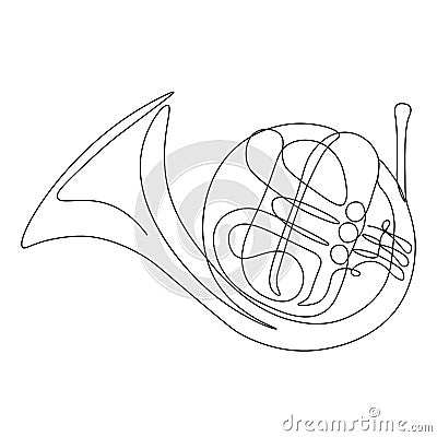 One continuous line drawing Frech horn music instrument vector illustration minimalist design single line art Vector Illustration