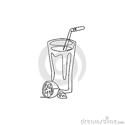 One continuous line drawing of fresh delicious beverage lemonade ice for restaurant menu. Cafe shop drink template art concept. Cartoon Illustration