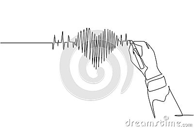 One continuous line drawing of hand drawing human heart beat pulse graph image on whiteboard. Trendy medical health care anatomy Vector Illustration