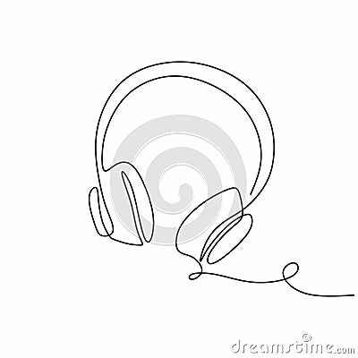 one continuous line drawing headphones music theme vector illustration minimalist design single line art Vector Illustration