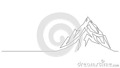 One continuous line drawing of mountain landscape. Adventure winter sports concept - web banner drawn by single line Cartoon Illustration