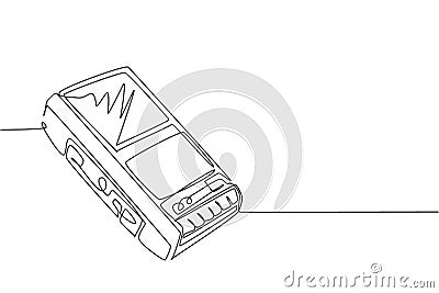 One continuous line drawing of retro old classic analog portable cassette tape recorder. Vintage mobile voice recorder item Vector Illustration