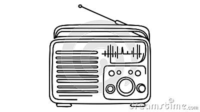 One continuous line drawing of retro old classic radio player. Vector Illustration