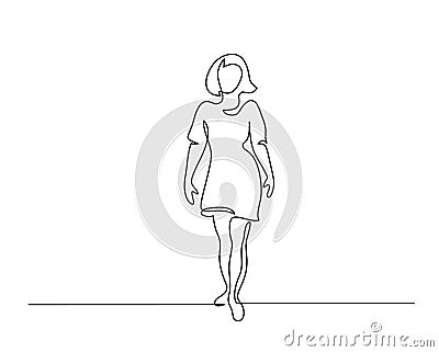 One continuous line drawing. Standing woman vector Vector Illustration