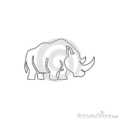 One continuous line drawing of strong white rhinoceros for company logo identity. African rhino animal mascot concept for national Cartoon Illustration