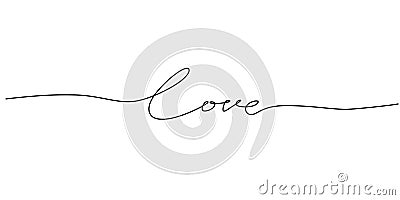 One continuous line drawing typography line art of love word writing isolated on white background Vector Illustration