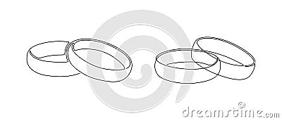 One continuous line drawing of Wedding rings. Romantic elegance concept and icon proposal engagement and love marriage Vector Illustration
