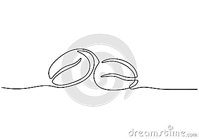 One continuous line drawing of whole healthy organic coffee bean for restaurant logo identity. Fresh aromatic seed concept coffee Vector Illustration