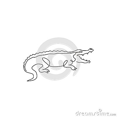 One continuous line drawing of wild crocodile with mouth opened for logo identity. Scary animal alligator concept for national Vector Illustration