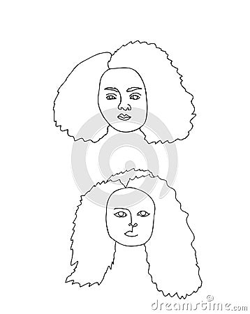 One continuous line drawing of woman with curly hair. Vector Illustration