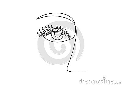 One continuous line drawing of woman eye minimalistic linear sketch. Nature cosmetics. Keen eye with full of meaning. Expressing Vector Illustration