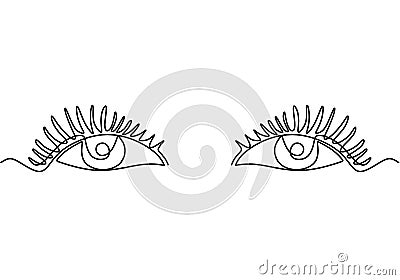 One continuous line drawing of woman eyes minimalistic linear sketch. Nature cosmetics. Keen eyes with full of meaning. Expressing Vector Illustration