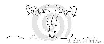 One continuous line drawing of woman uterus. Ovary and womb reproductive system in simple linear style for logo and web Vector Illustration