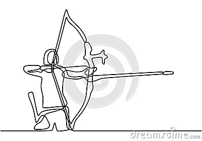 One continuous line drawing of young archer pulling the bow to shooting an archery target. vector illustration sport concept Vector Illustration