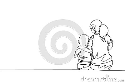 One continuous line drawing young mother talking with her son about goal and purpose of life at home, family life. Happy parenting Vector Illustration