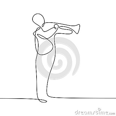 one continuous line of jazz player playing trumpet Vector Illustration