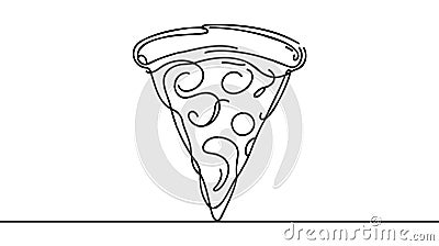 One continuous line pizza slice menu concept. Restaurant food pizzeria icon single line drawing. Vector Illustration