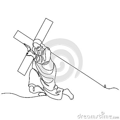 One continuous single drawn line art doodle spirituality cross, crucifixion Jesus Christ .Isolated image of a hand drawn outline Vector Illustration